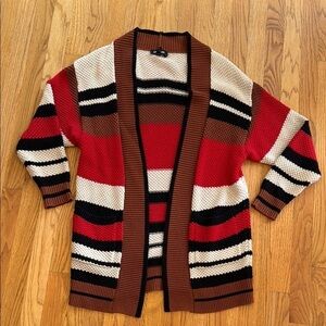 Express Striped Cardigan Sweater - Red, Brown, Black, Cream